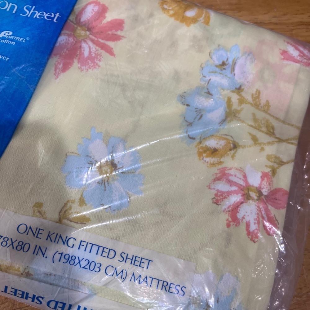 Vtg Danville King Fitted Sheet Floral Pink Blue Yellow No Iron Muslin New USA - Picture 6 of 6